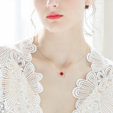 Red Zircon Double Heart Pendant Necklace for Women Rose Plated Jewelry Gift