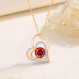 Red Zircon Double Heart Pendant Necklace for Women Rose Plated Jewelry Gift