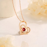Red Zircon Double Heart Pendant Necklace for Women Rose Plated Jewelry Gift