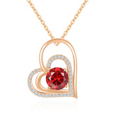 Red Zircon Double Heart Pendant Necklace for Women Rose Plated Jewelry Gift