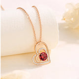 Red Zircon Double Heart Pendant Necklace for Women Rose Plated Jewelry Gift