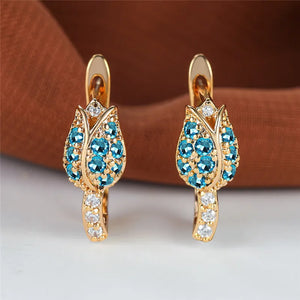 Romantic Rose Flower Hoop Earrings Multicolor Crystal Vintage Wedding Jewelry