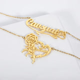 Personalized Rose Heart Name Necklace Stainless Steel Chain