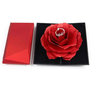 Romantic Rose Ring Box Rotating Wedding Engagement Velvet Jewelry Display