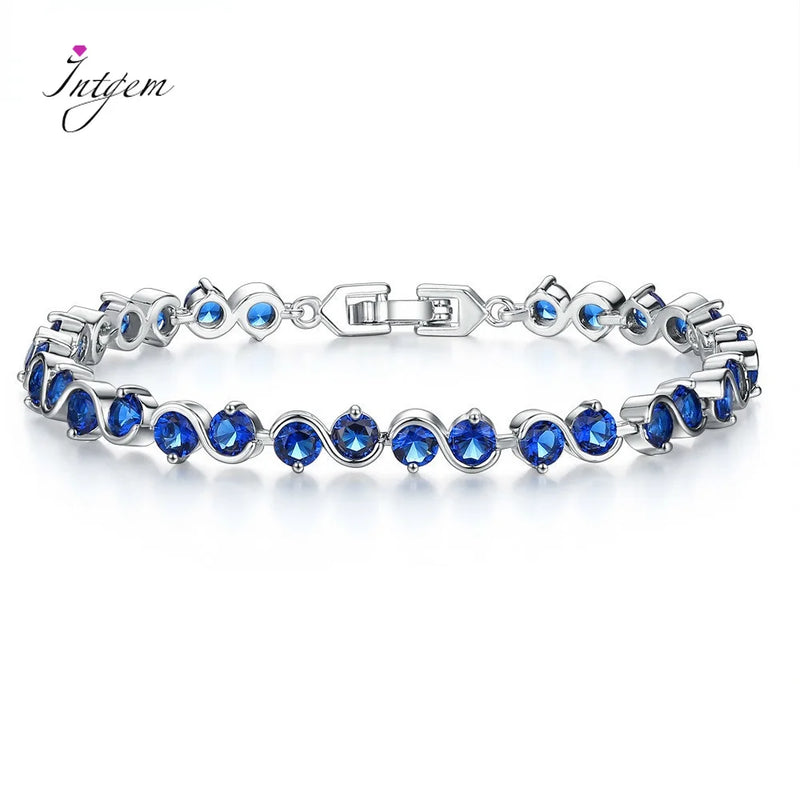 Romantic Round Sapphire Zircon Bracelets Bangles Silver Bracelet