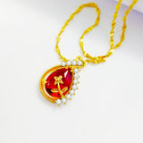 Ruby Stone Necklace for Women's Wedding Gift with Diamond Inlaid Charms