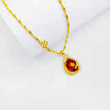 Ruby Stone Necklace for Women's Wedding Gift with Diamond Inlaid Charms