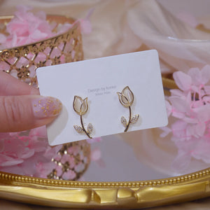 Opal Tulip Flower Earrings S925 Silver Zircon Rose Jewelry