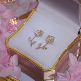 Opal Tulip Flower Earrings S925 Silver Zircon Rose Jewelry