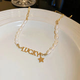 Romantic Lucky Pearl Necklace 14K Real Colar Choker Charm Jewe