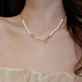 Romantic Lucky Pearl Necklace 14K Real Colar Choker Charm Jewe
