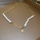 Romantic Lucky Pearl Necklace 14K Real Colar Choker Charm Jewe