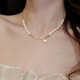 Romantic Lucky Pearl Necklace 14K Real Colar Choker Charm Jewe