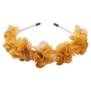 Romantic Flower Yarn Headband Yellow