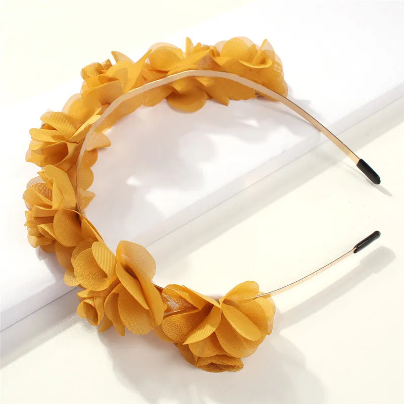 Romantic Flower Yarn Headband Yellow