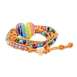 Romantic Spiritual Chakra Leather Wrap Bracelet Mix Stone Heart Shape Jewelry
