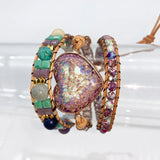 Romantic Spiritual Chakra Leather Wrap Bracelet Mix Stone Heart Shape 3 Strands