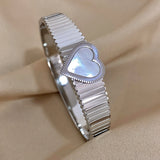Romantic Stainless Steel Love Bangle Cuff Bracelet Heart Shell Charm Bracelets