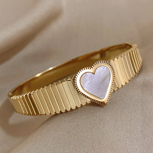 Romantic Stainless Steel Love Bangle Cuff Bracelet Heart Shell Charm Bracelets
