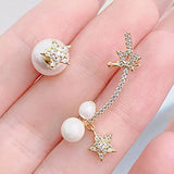 Romantic Star Zircon Earrings with Water Drop Pearl for Wedding