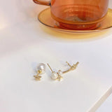 Romantic Star Zircon Earrings with Water Drop Pearl for Wedding