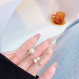 Romantic Star Zircon Earrings with Water Drop Pearl for Wedding