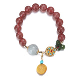 Romantic Strawberry Quartz Charm Bracelet Beaded Bangle
