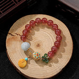 Romantic Strawberry Quartz Charm Bracelet Beaded Bangle