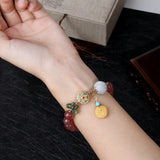 Romantic Strawberry Quartz Charm Bracelet Beaded Bangle