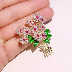 Romantic CZ Bouquet Brooch Pin Wedding Corsage Plated Bouttoniere