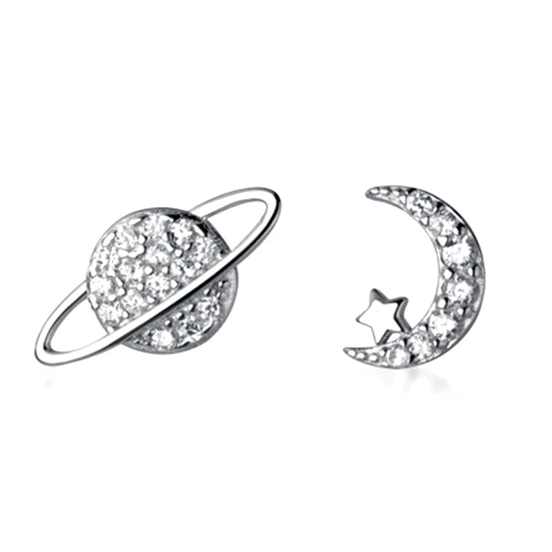 Moon Stud Earrings 925 Silver Zirconia Crystal Personalized Jewelry