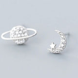 Moon Stud Earrings 925 Silver Zirconia Crystal Personalized Jewelry