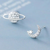 Moon Stud Earrings 925 Silver Zirconia Crystal Personalized Jewelry