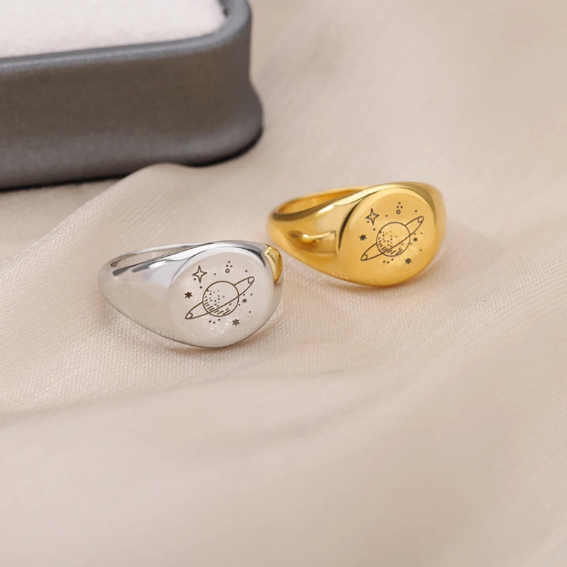 Stainless Steel Planet Rings for Women Men, Vintage Jewelry Gift