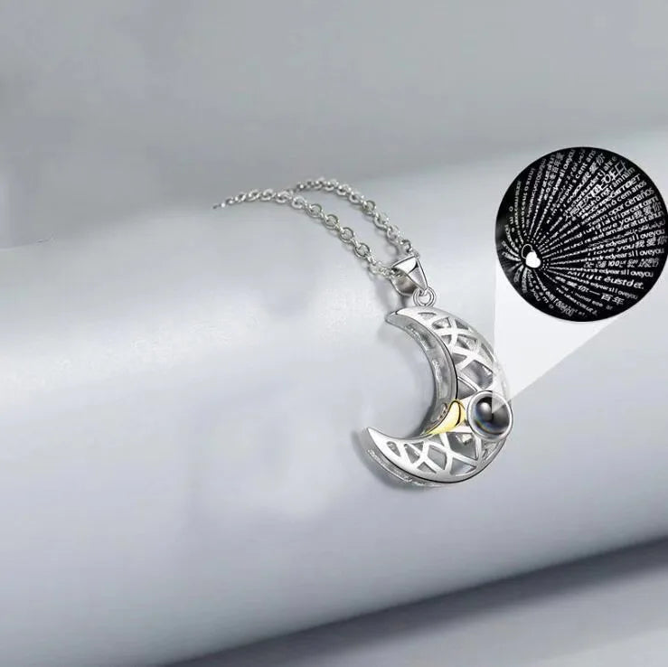 Sun Moon Photo Projection Necklace Romantic Couple Anniversary Jewelry