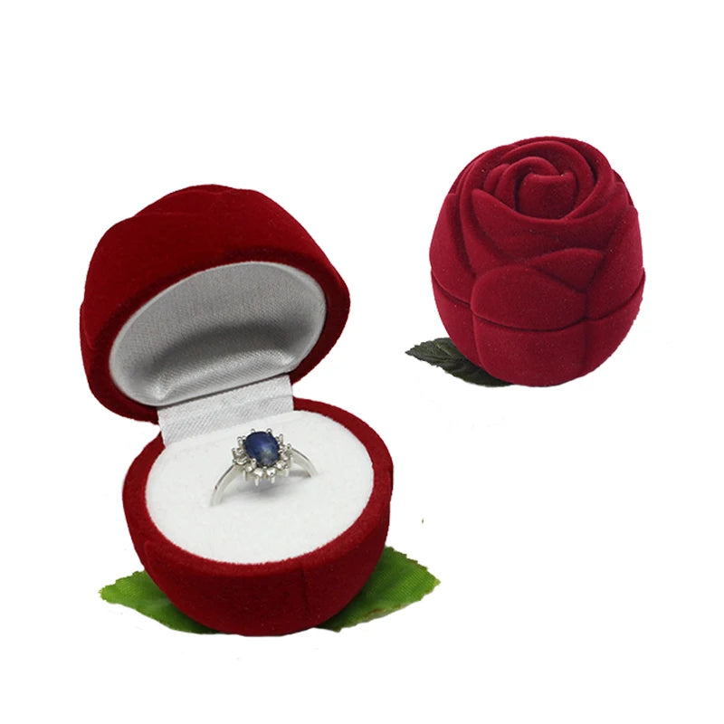 Romantic Ring Box Engagement Wedding Velvet Rose Earrings Jewelry Gift