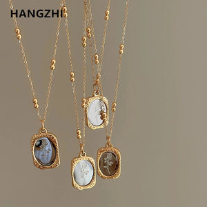 Vintage Rose Women's Necklace Stainless Steel Mirror Square Flower Pendant Chain