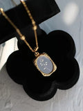 Vintage Rose Women's Necklace Stainless Steel Mirror Square Flower Pendant Chain