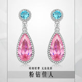 Romantic Water Drop Earrings 925 Sterling Silver Pink Gemstone Wedding Jewelry