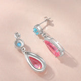 Romantic Water Drop Earrings 925 Sterling Silver Pink Gemstone Wedding Jewelry