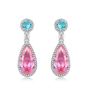 Romantic Water Drop Earrings 925 Sterling Silver Pink Gemstone Wedding Jewelry