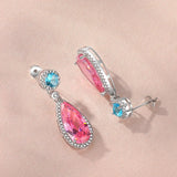Romantic Water Drop Earrings 925 Sterling Silver Pink Gemstone Wedding Jewelry
