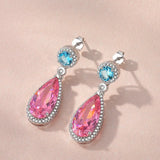 Romantic Water Drop Earrings 925 Sterling Silver Pink Gemstone Wedding Jewelry