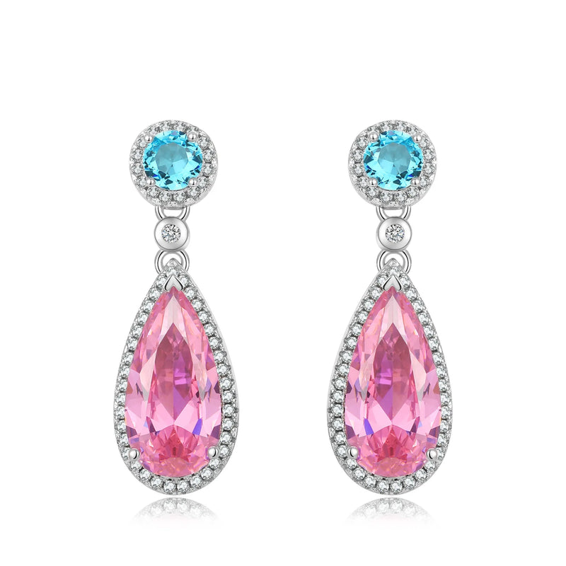 Romantic Water Drop Earrings 925 Sterling Silver Pink Gemstone Wedding Jewelry