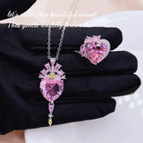 Romantic Heart Shape Pink Rhinestone Jewelry Set for Girlfriend