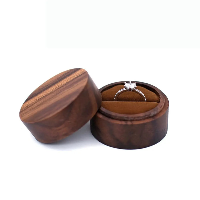 Romantic Wooden Round Ring Box Earrings Organizer Jewelry Case