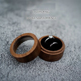Romantic Wooden Round Ring Box Earrings Organizer Jewelry Case
