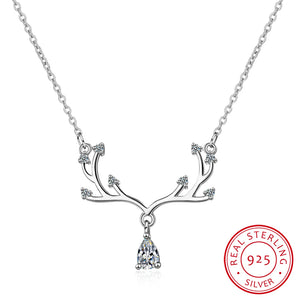 Romantic Zircon Elk Pendant Necklace Gift 925 Sterling Silver Chain Choker
