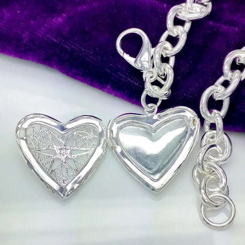 Heart Photo Frame 925 Sterling Silver Bracelet for Woman