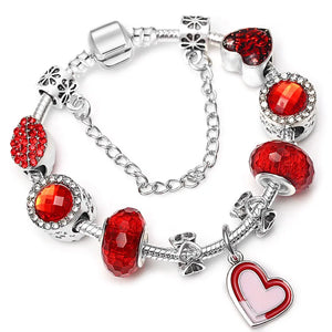 Romantic Love Heart Charm Bracelet Sexy Lips Pendant DIY Fine Jewelry Gift